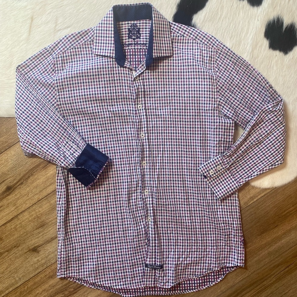 men's long-sleeve, button-down dress shirt with a gingham pattern - Picture 2 of 13